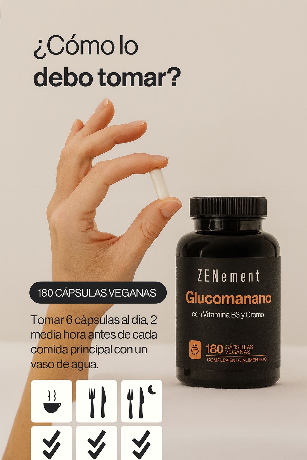 Glucomanano 4200mg por Dosis, con Vitamina B3 y Cromo - Fibra de Raíz de Konjac - Para el Control de Peso - 180 Cápsulas Veganas