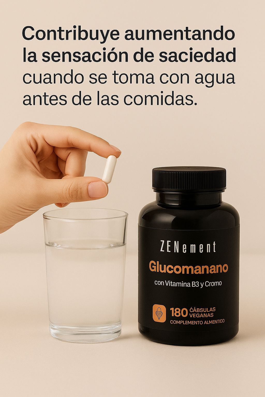 Glucomanano 4200mg por Dosis, con Vitamina B3 y Cromo - Fibra de Raíz de Konjac - Para el Control de Peso - 180 Cápsulas Veganas
