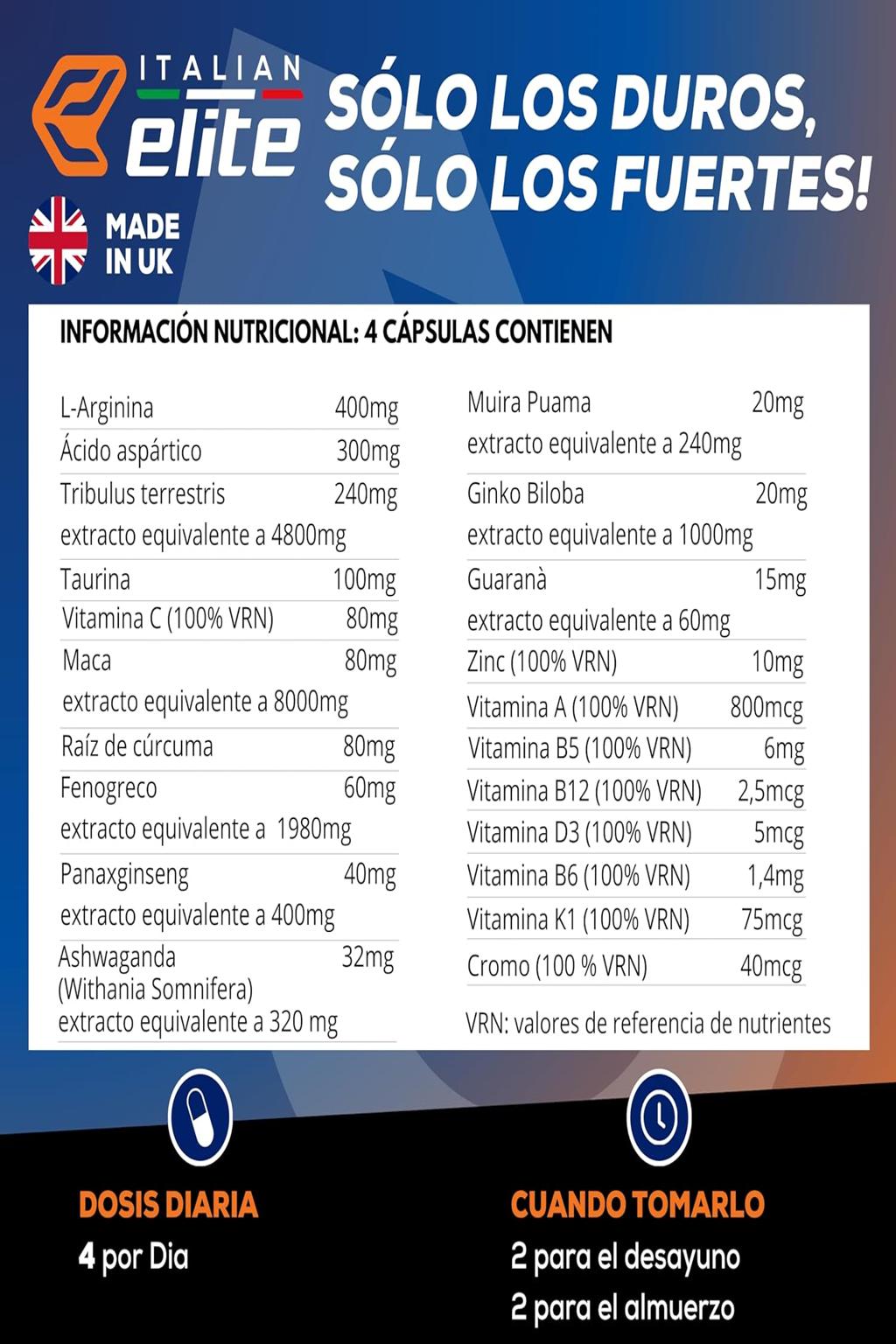 ESTIMULANTE NATURAL DE TESTOSTERONA 120 CÁPSULAS MACA800mg