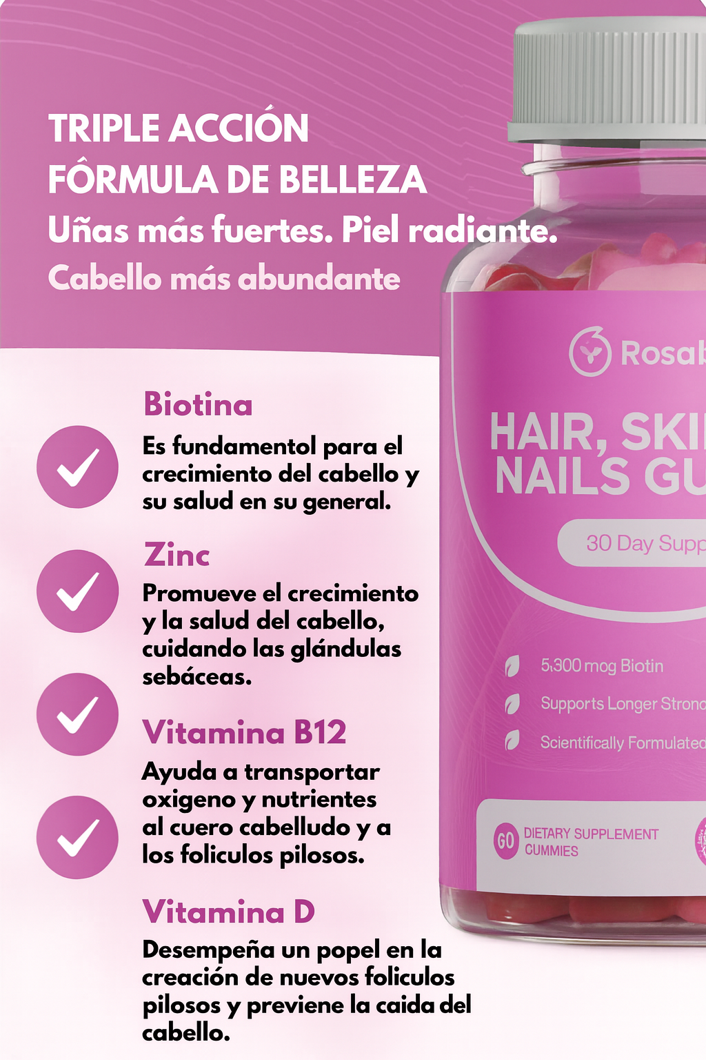 Gummies para el crecimiento y fuerza del cabello
